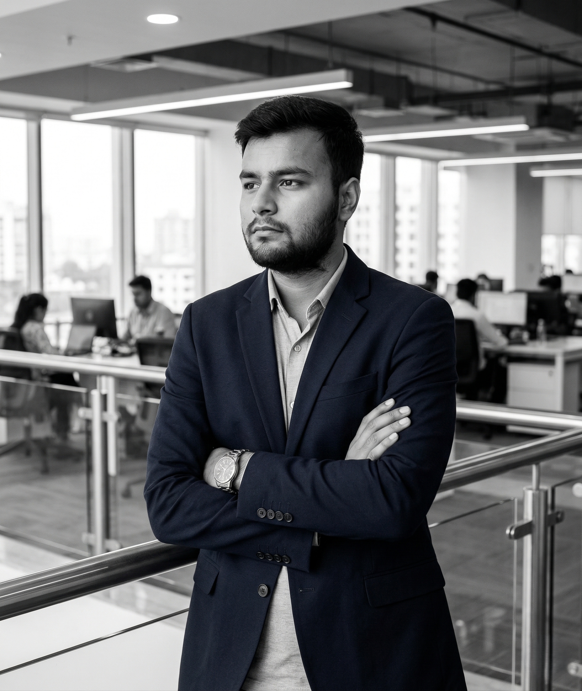 Nitiksh Kumar smiling portrait in teal sweater - full-stack developer and NTXM founder showcasing approachable tech visionary