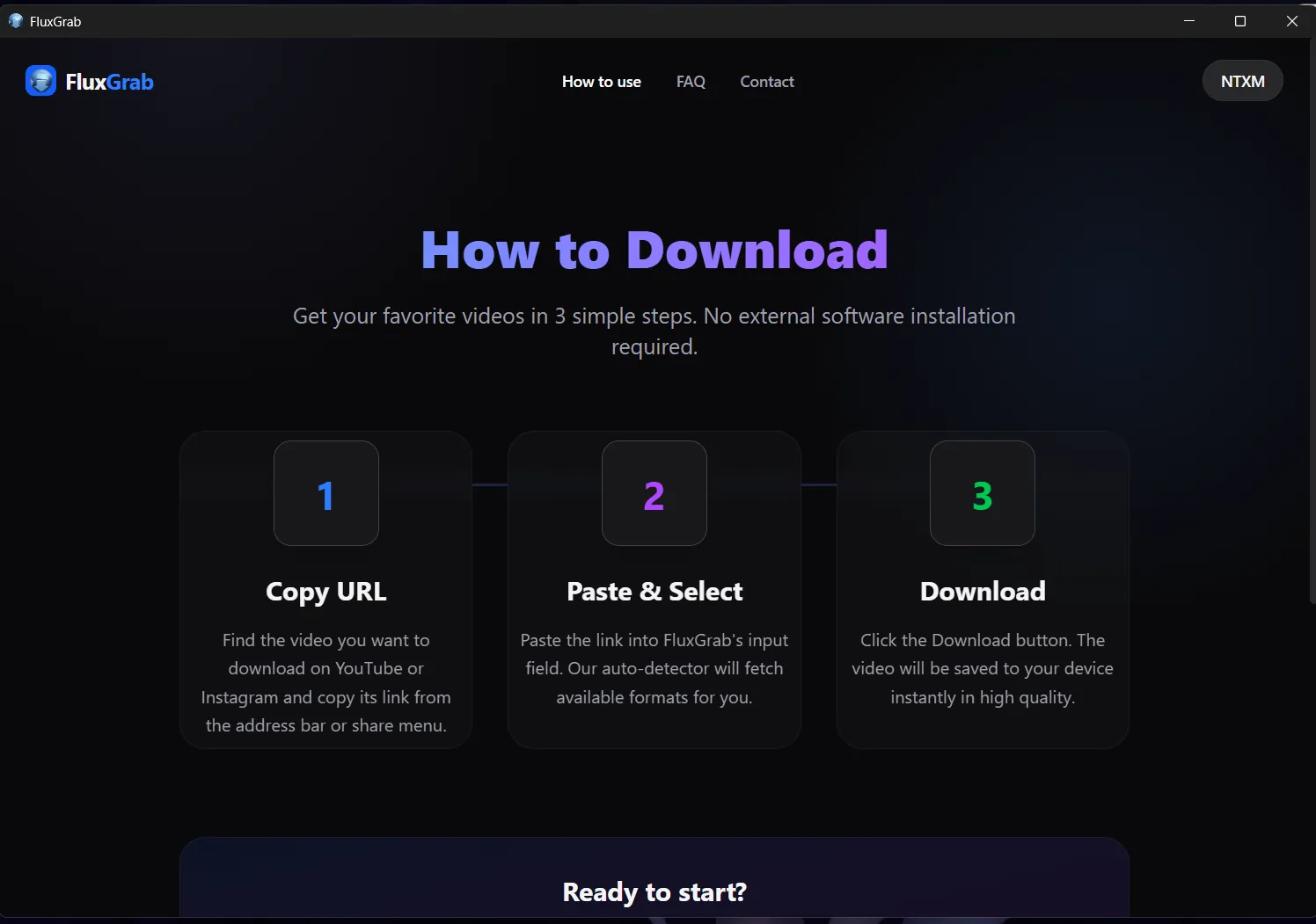 The built-in How to Download guide: copy the URL, paste and select, then download.