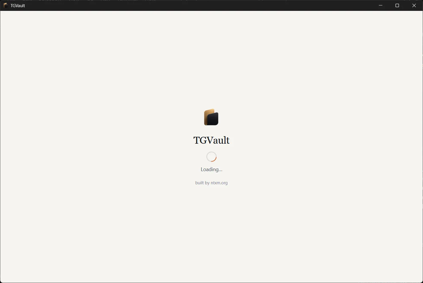 The TGVault loading screen with the app logo.
